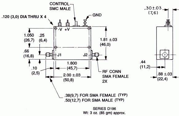 Series D196 dimensions and weight diagram