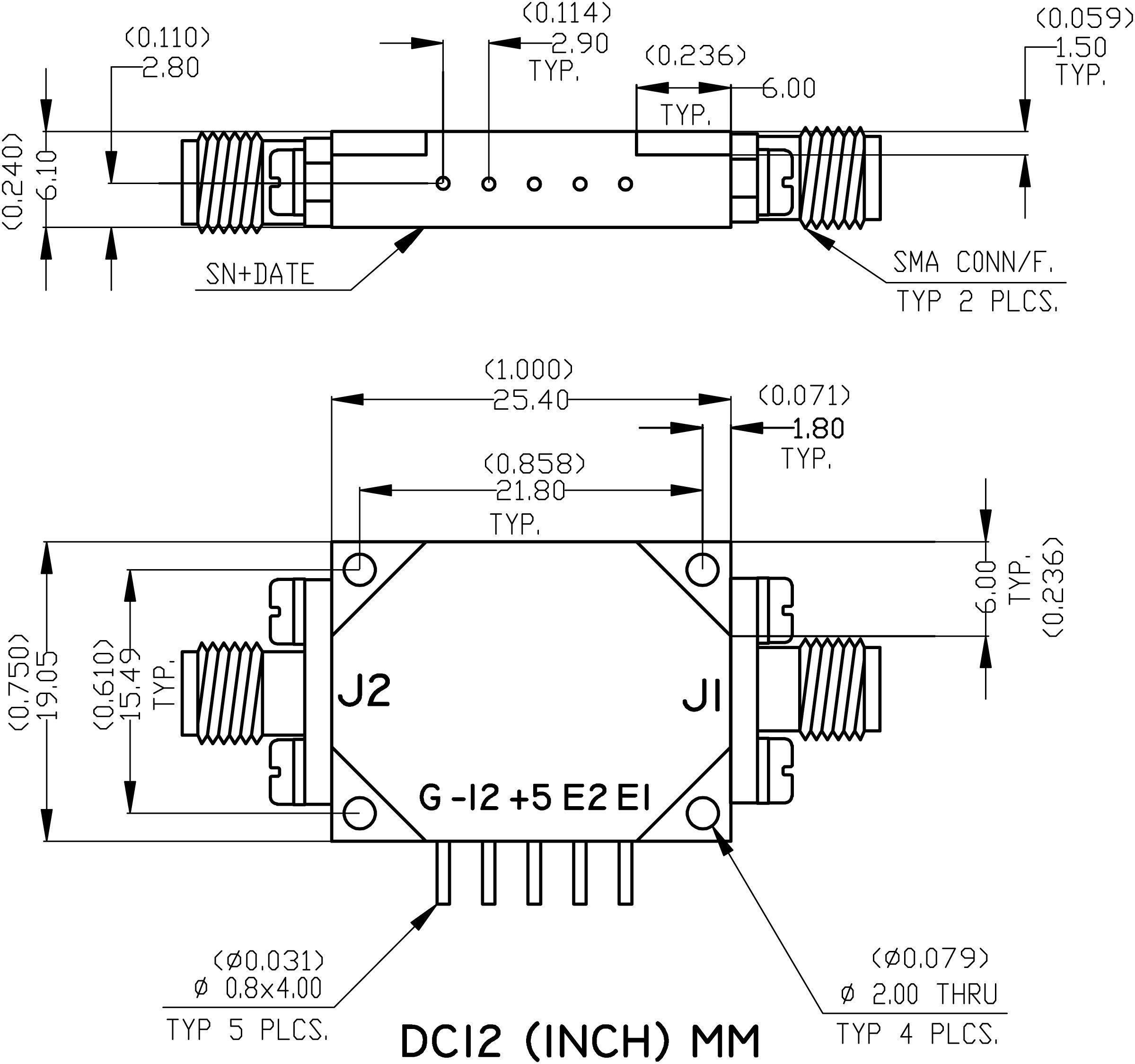   Series SA-26 attenuator package type and dimensions diagram