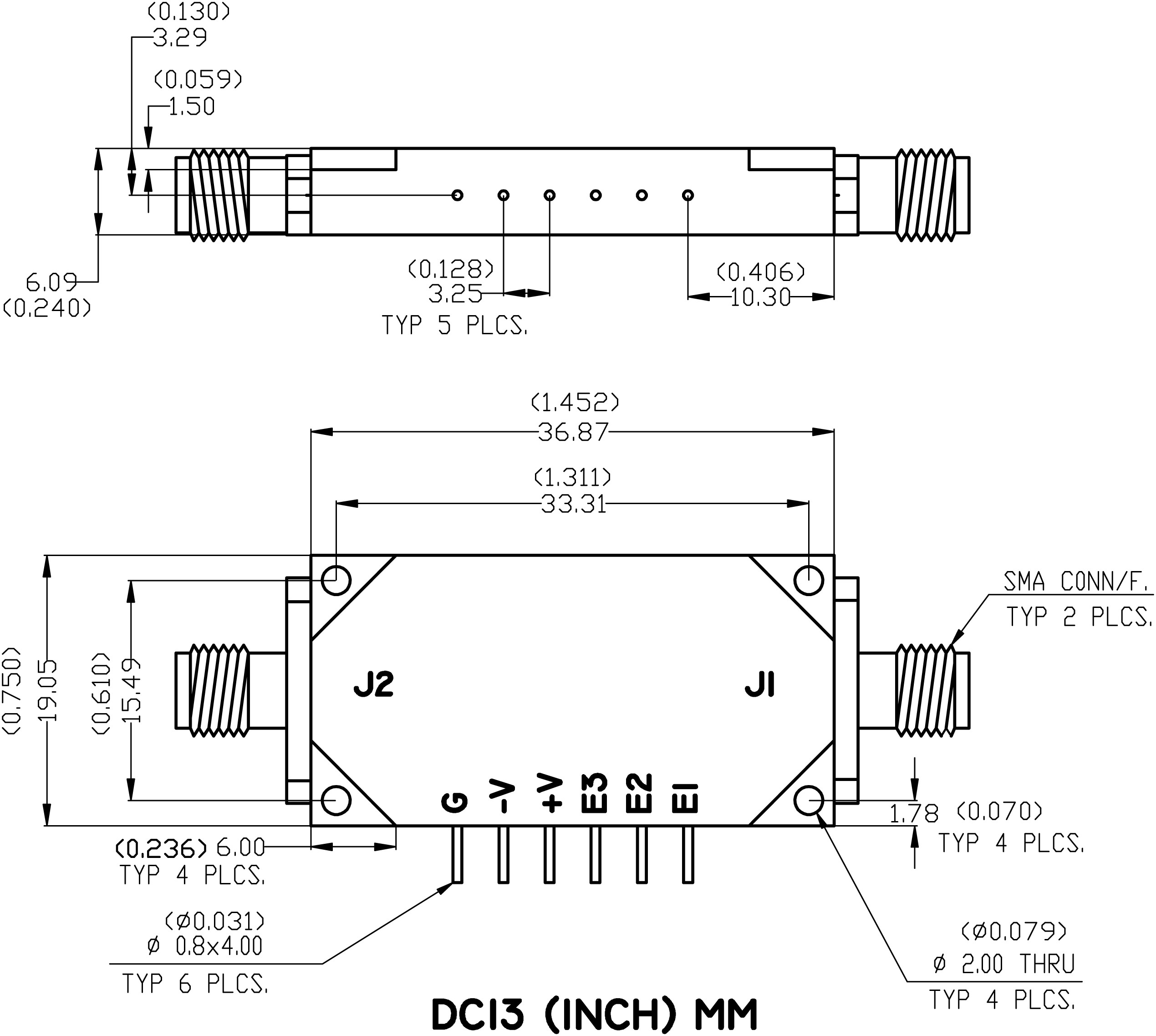 Series SA-26 attenuator package type and dimensions diagram