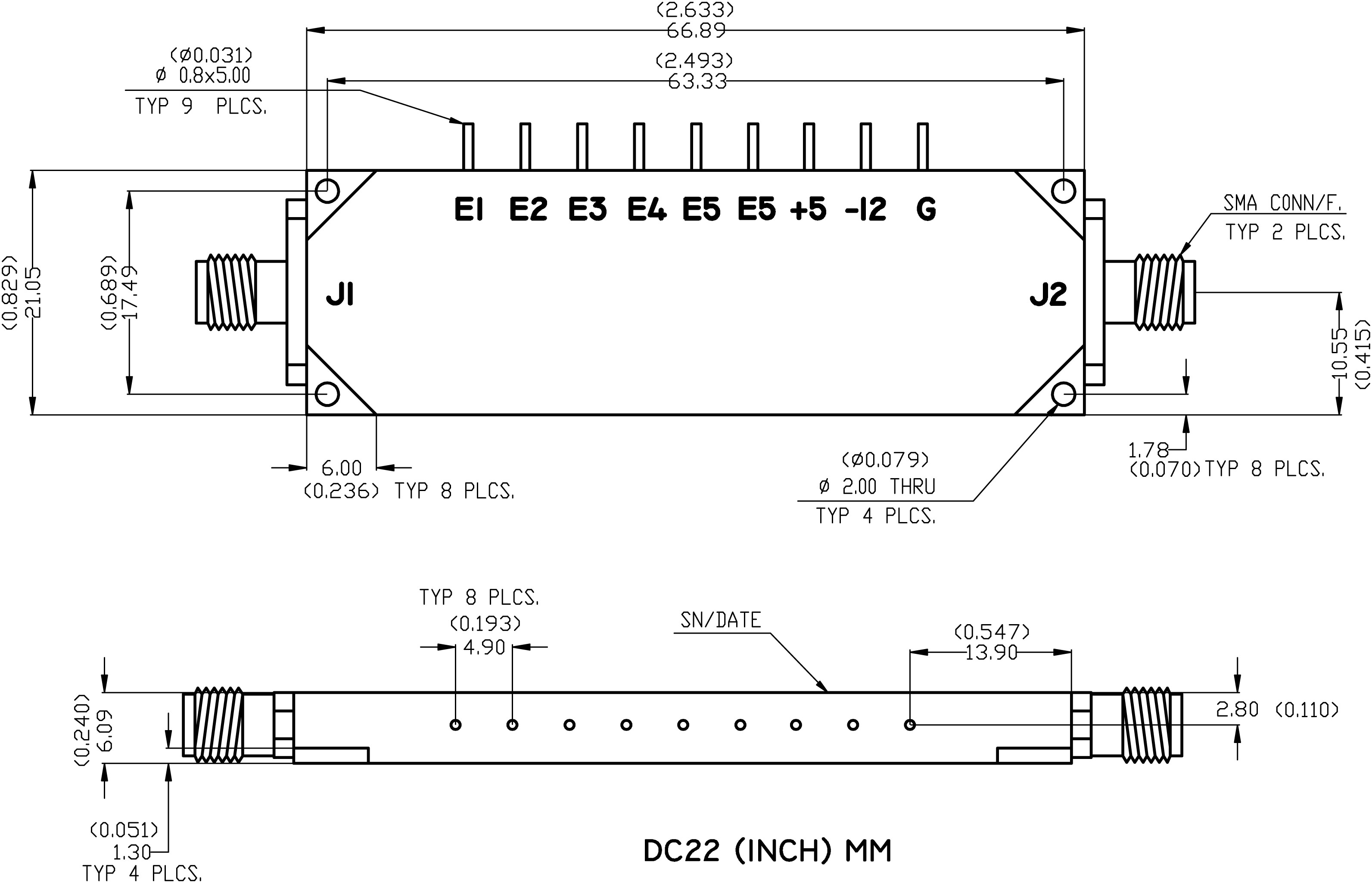 Series SA-618 attenuator package type and dimensions diagram