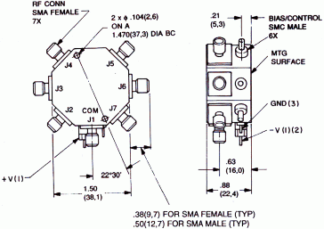Dimensions and Weights for Series 91 and 92 SP6T Switches