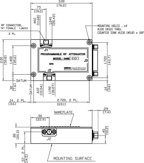 Millimeter wave Attenuator dimensions | PIN Diode Attenuator Dimensions