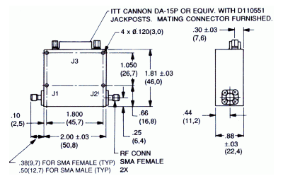 Series 346C attenuator dimensions and weight diagram