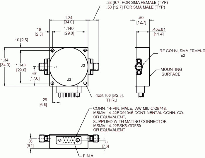 Series 348 and 348H attenuator dimensions and weight diagram