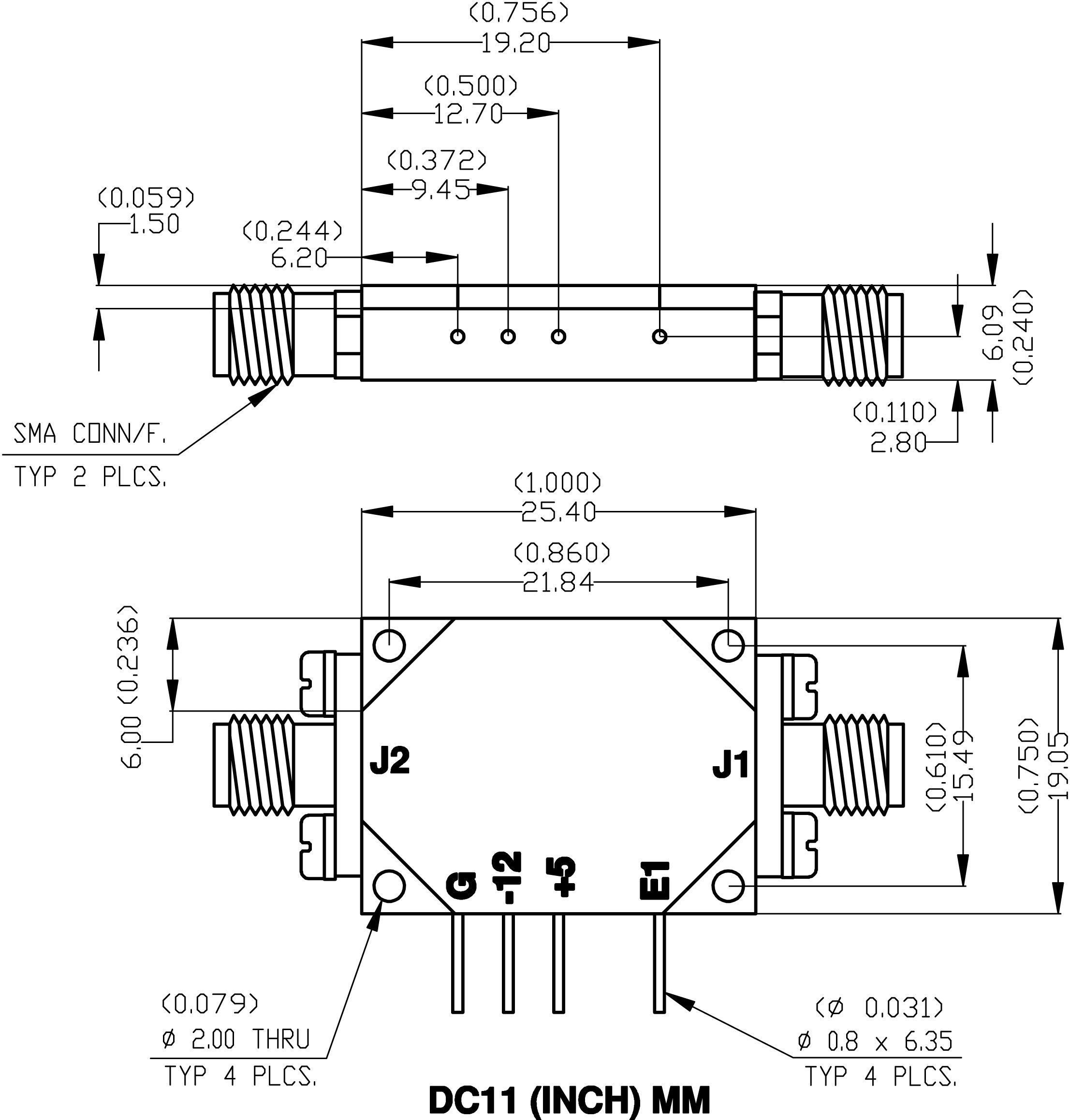 Series SA-26 attenuator package type and dimensions diagram