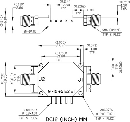 Series SA-618 attenuator package type and dimensions diagram