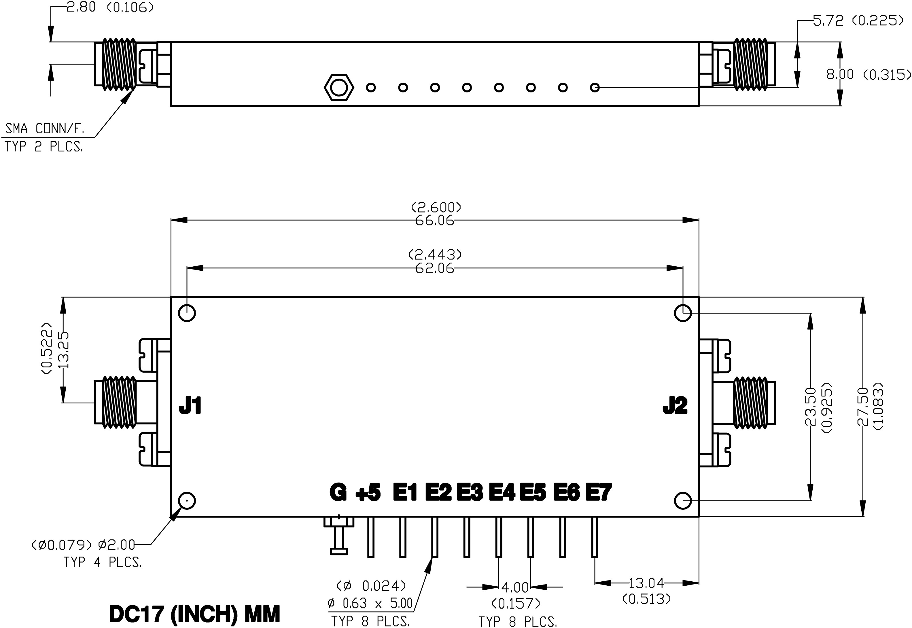 Series SA-26 attenuator package type and dimensions diagram