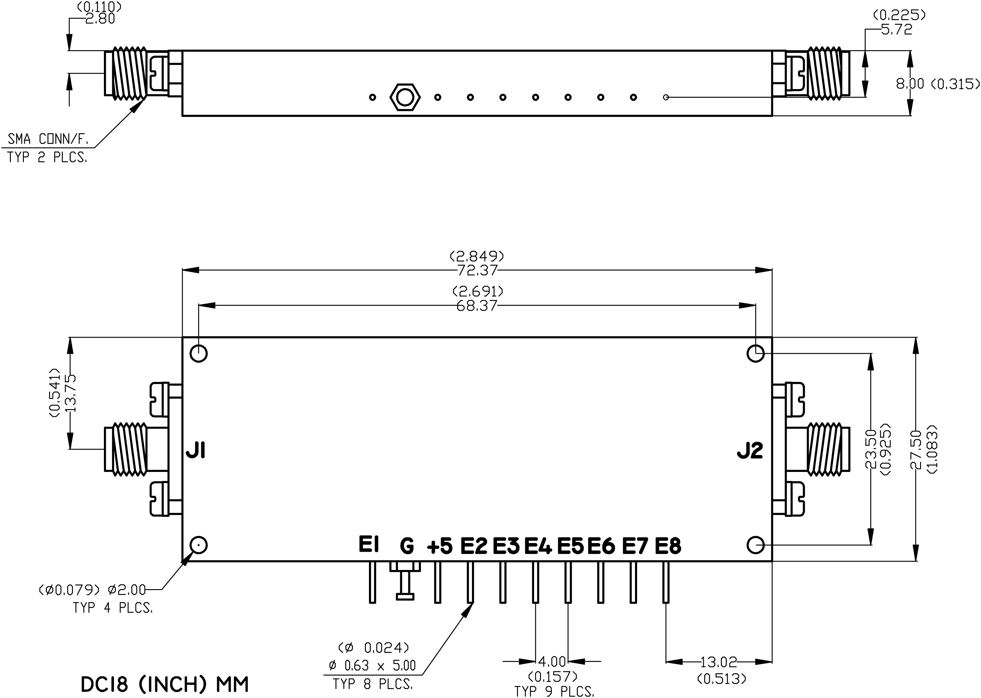 Series SA-26 attenuator package type and dimensions diagram