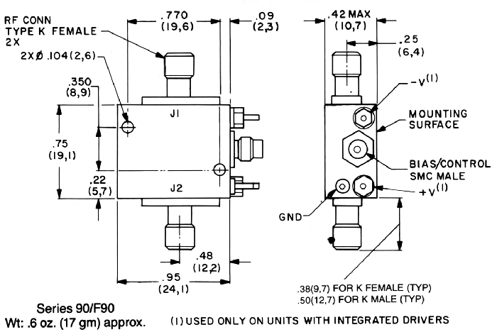  Dimensions and Weight for Series F90 Millimeter Wave Switches