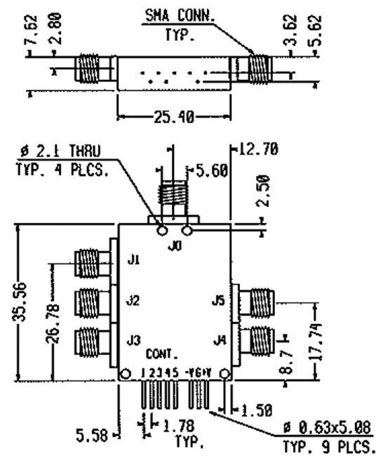 Dimensions and Weight for SP5T Switch Model ER-2260-UK