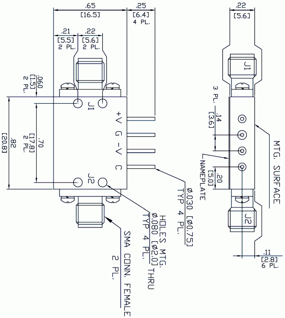 Dimensions and Weight for Model E9114H Hermetically Sealed Switch